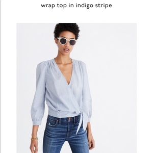 Madewell Wrap Top in Indigo Stripe NWT